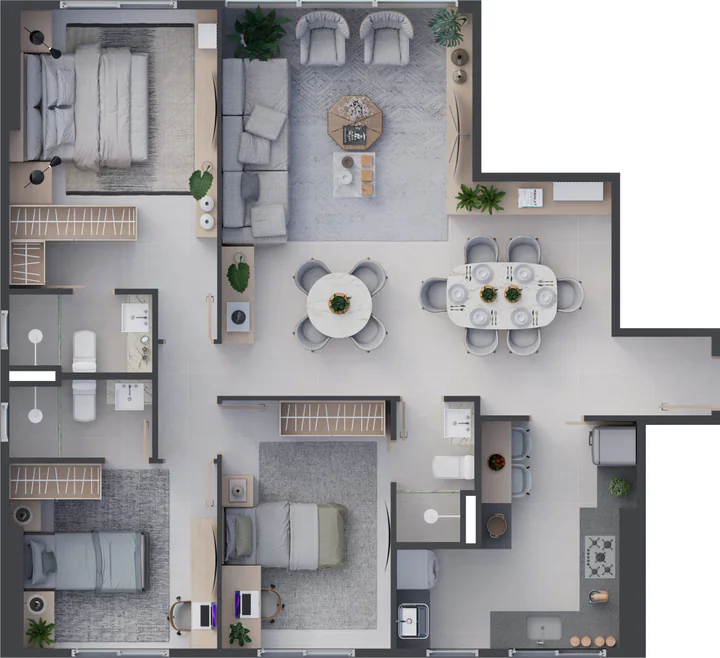 Planta Castor Tipo A, 97,08 m²