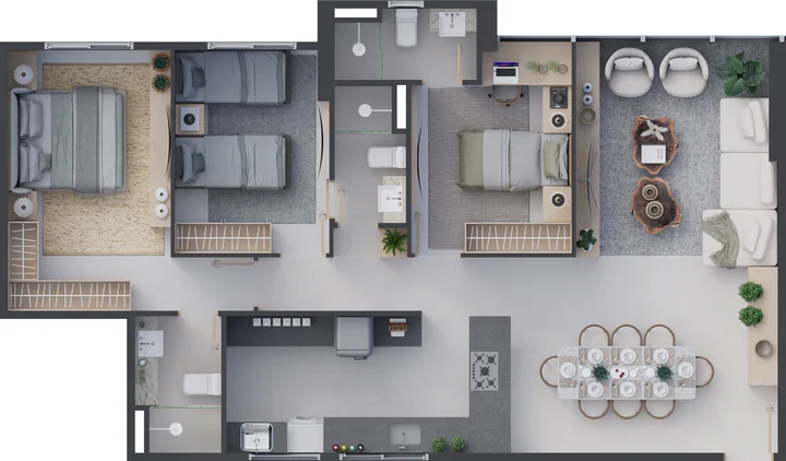 Planta Castor Tipo B, 93,01 m²