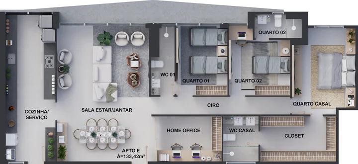 Planta da cobertura Castor Tipo E, 133,33 m²